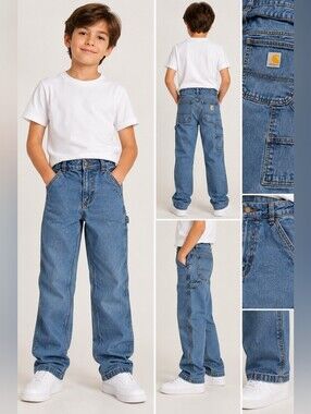 Carhartt Boys Carpenter Jeans Size 12 Blue Denim Adjustable Waist.